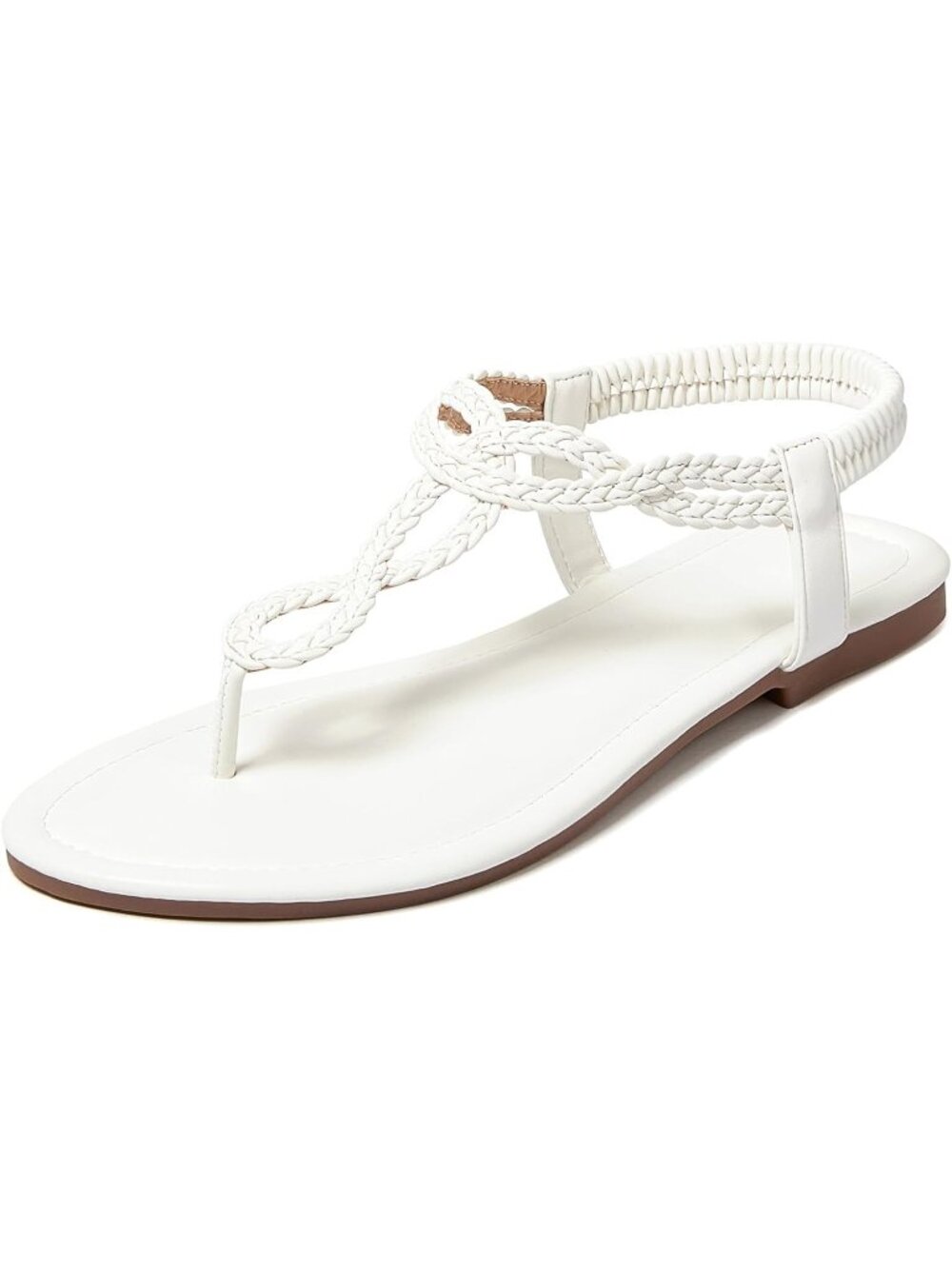 🆕 Women's White Braided T-Strap Flat Sandals Summer Boho Beach Casual Shoes